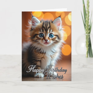 Cartão de Aniversário de Gatinho de Olhos Azuis