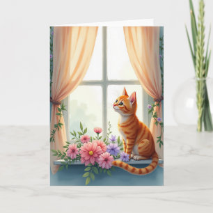 Cartão de Aniversário de Gatinho Floral