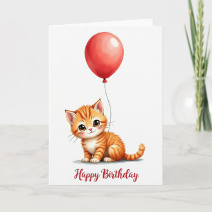 Cartão de Aniversário de Gatinho Listrado com Balã