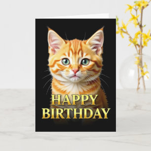 CARTÃO DE ANIVERSÁRIO DE GATINHO RUIVO EM CLOSEUP