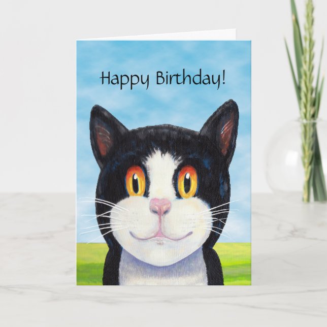 Cartão de aniversário de gato alegre (Frente)