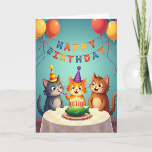 Cartão de Aniversário de Gato Animado