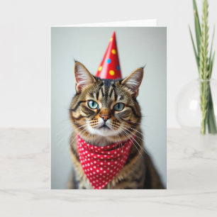 Cartão de Aniversário de Gato Bigodudo