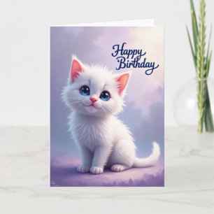 Cartão de Aniversário de Gato Branco Doce