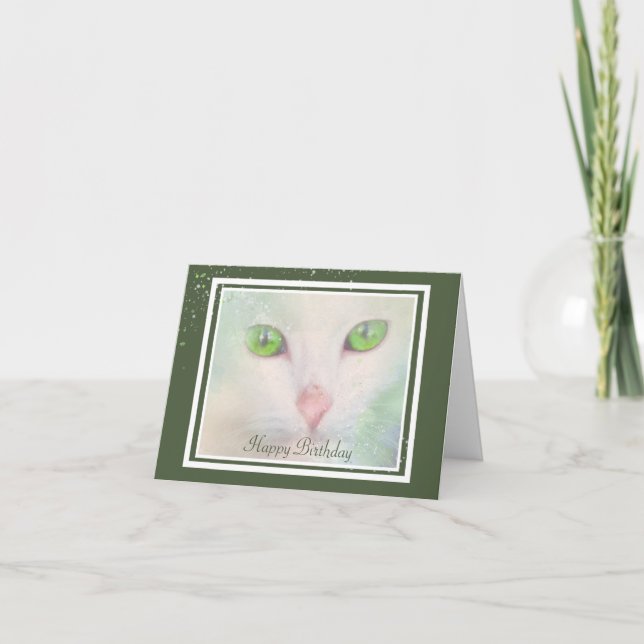 Cartão de Aniversário de Gato Branco Elegante com  (Frente)