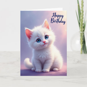 Cartão de Aniversário de Gato Branco Fofinho
