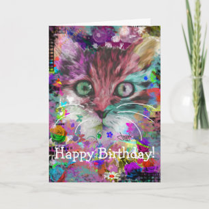 Cartão de Aniversário de Gato Colorido