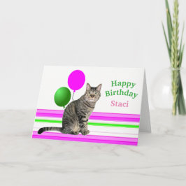 Cartão de aniversário de gato com balões para cria