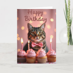 Cartão de Aniversário de Gato com Bolo