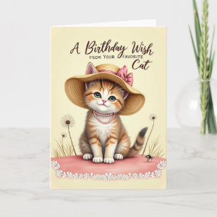 Cartão de Aniversário de Gato com Chapéu