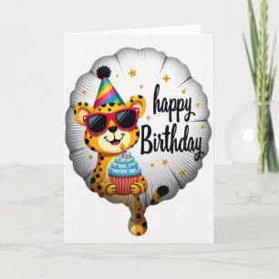 Cartão de Aniversário de Gato com Óculos de Sol