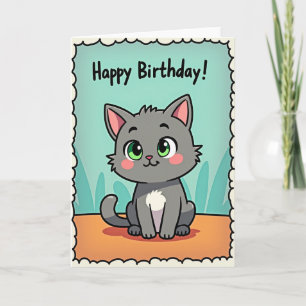 Cartão de Aniversário de Gato de Desenho Animado D