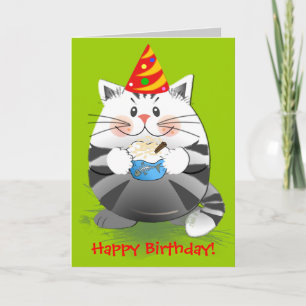 Cartão de aniversário de gato de festa bonita
