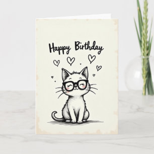 Cartão de Aniversário de Gato de Óculos