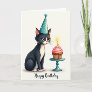 Cartão de Aniversário de Gato de Olhos Azuis