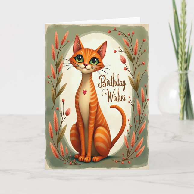 Cartão de Aniversário de Gato de Outono (Frente)