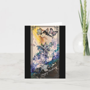 Cartão de Aniversário de Gato e Borboleta