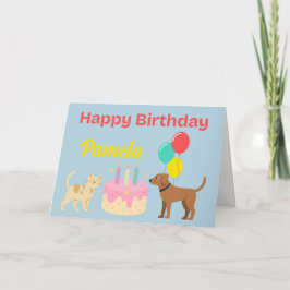 CARTÃO DE ANIVERSÁRIO DE GATO E CÃO FELIZ