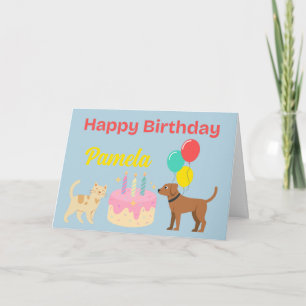 CARTÃO DE ANIVERSÁRIO DE GATO E CÃO FELIZ