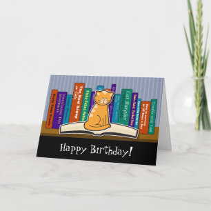 Cartão de Aniversário de Gato e Livros