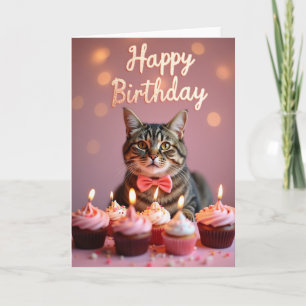 Cartão de Aniversário de Gato Elegante