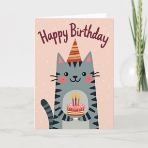 Cartão de Aniversário de Gato Encantador