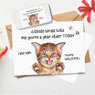 Cartão de Aniversário de Gato Engraçado Um Peque