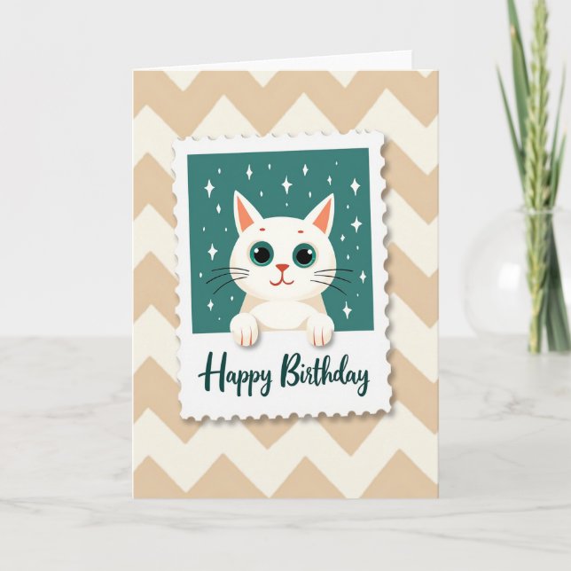 Cartão de Aniversário de Gato Estrelado (Frente)