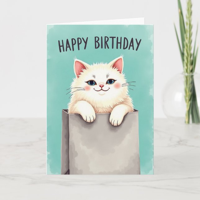Cartão de Aniversário de Gato Fofinho (Frente)