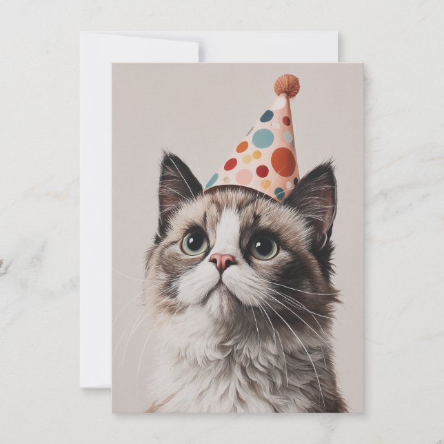 Cartão de Aniversário de Gato Fofo (Frente)