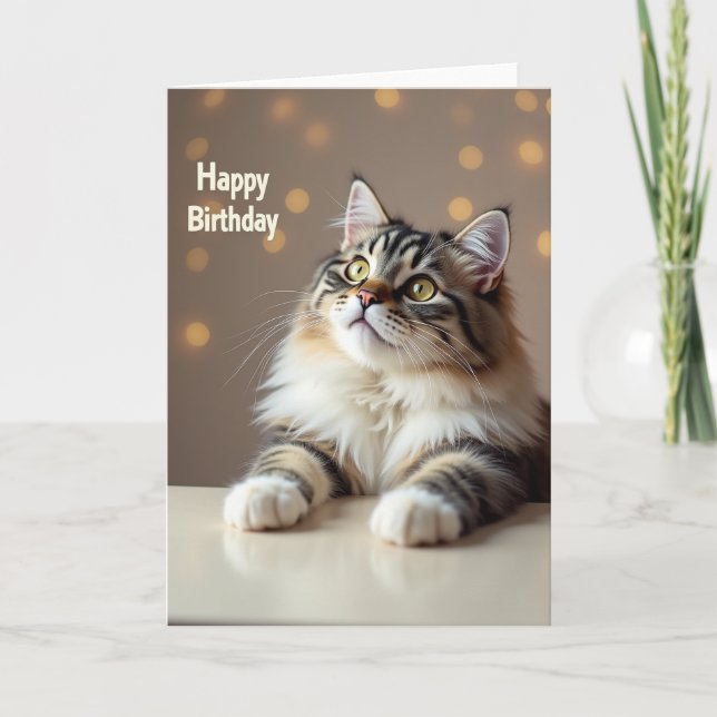Cartão de Aniversário de Gato Fofo (Frente)