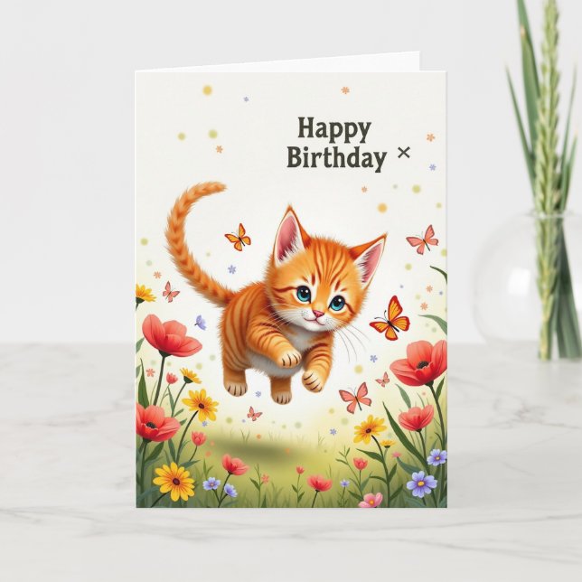 Cartão de Aniversário de Gato Fofo (Frente)