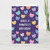 Cartão de Aniversário de Gato Fofo para Meninas