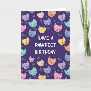 Cartão de Aniversário de Gato Fofo para Meninas