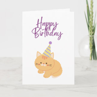 Cartão de Aniversário de Gato Laranja Fofo
