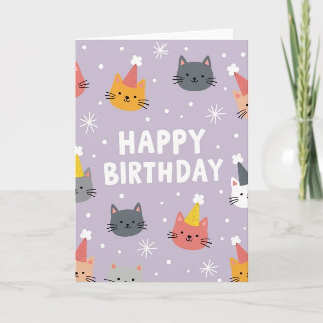 Cartão de Aniversário de Gato Lavanda (Frente)