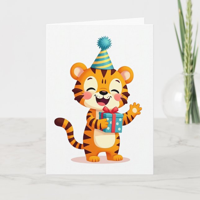 Cartão de Aniversário de Gato Listrado Alegre (Frente)