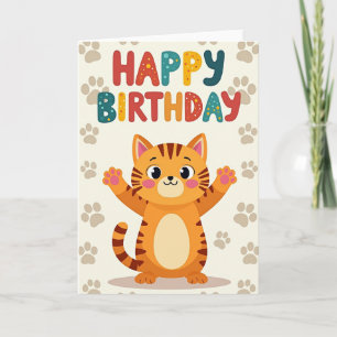 Cartão de Aniversário de Gato Listrado Divertido