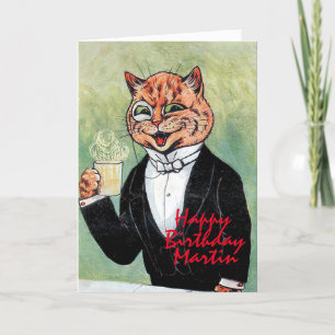 Cartão de Aniversário de Gato Louis Wain do Homem 