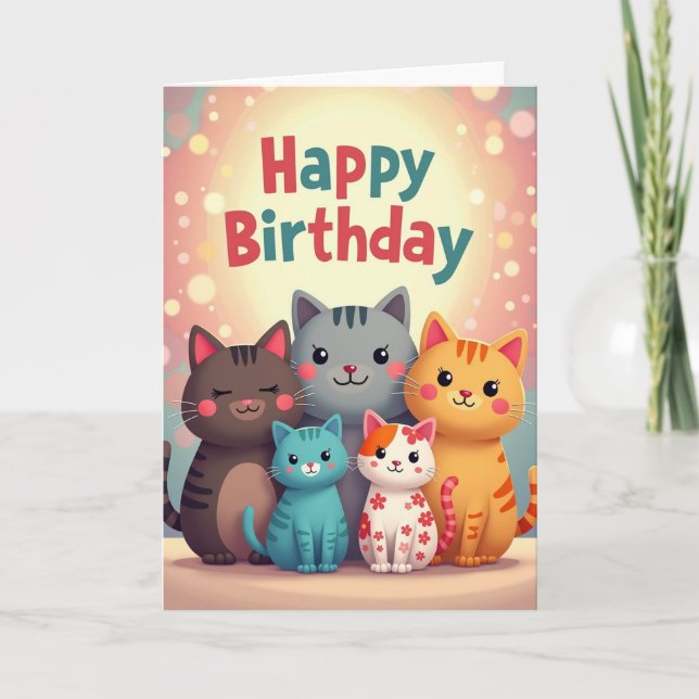 Cartão de Aniversário de Gato Pastel (Frente)