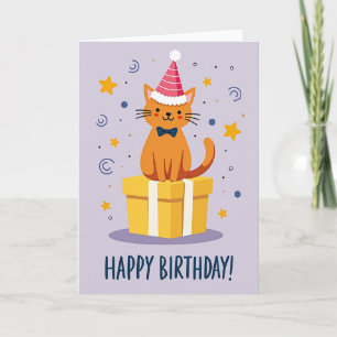 Cartão de Aniversário de Gato Presente Caprichoso