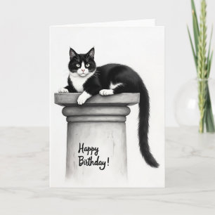 Cartão de Aniversário de Gato Preto e Branco Elega