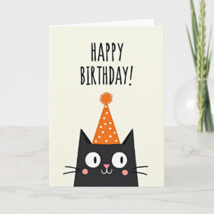Cartão de Aniversário de Gato Preto Fofo