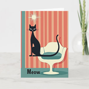 Cartão de Aniversário de Gato Retro