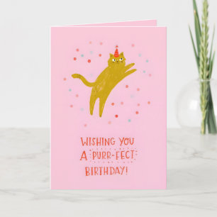 Cartão de Aniversário de Gato Rosa Caprichoso - Fo