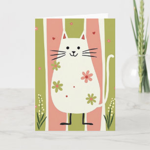 Cartão de Aniversário de Gato Rosa Verde