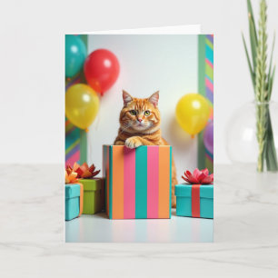 Cartão de Aniversário de Gato Ruivo