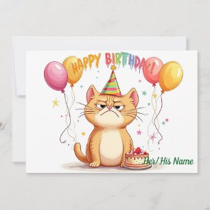 Cartão de Aniversário de Gato Ruivo Mal-Humorado H