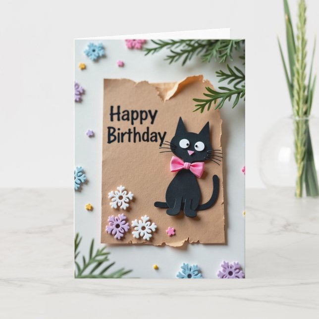 Cartão de Aniversário de Gato Rústico (Frente)
