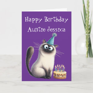 Cartão de Aniversário de Gato Siamês Caprichoso